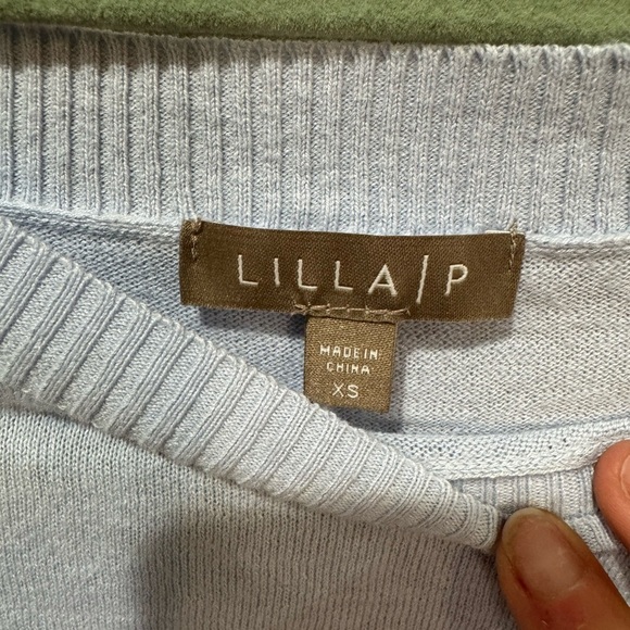 LILLA P rib trim puff sleeve sweater in light blue‎ sz XS - Picture 4 of 7